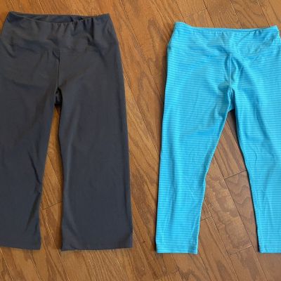 LOT 2 Workout Yoga Cropped Leggings Capri Stretch Pants Blue Gray MARIKA KYODAN